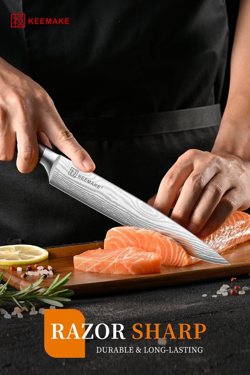 KEEMAKE 8 Inch Carving Knife - Ultra Sharp Slicing Knife High Carbon Stainless Steel Blade & Ergonomic Handle for Meat Cutting BBQ Turkey Ham Gift Box Included - Image 3